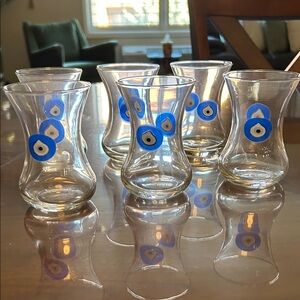 Turkish tulip-style tea glasses, often called "Nazar" or "Evil Eye" teacups